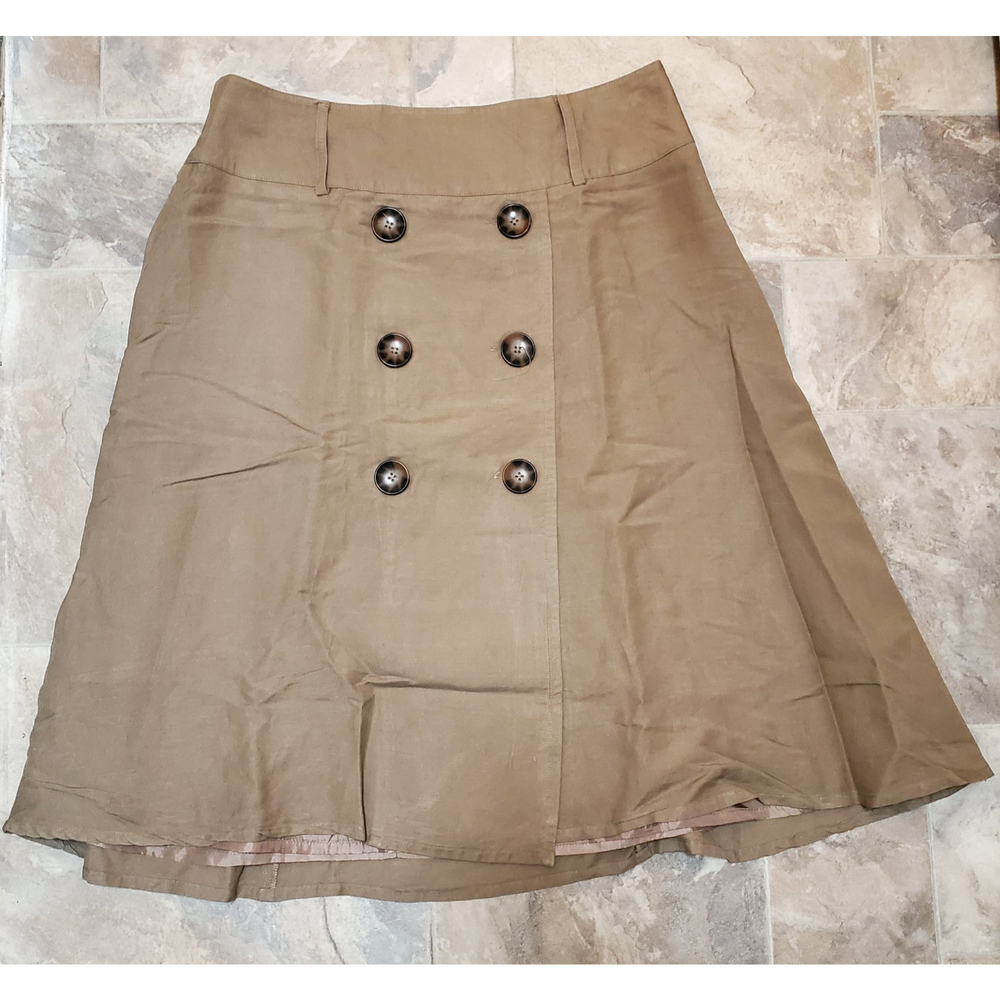 Appraisal Tan Brown Beige Linen Skirt Lining Women's 16 14 Sailor Buttons